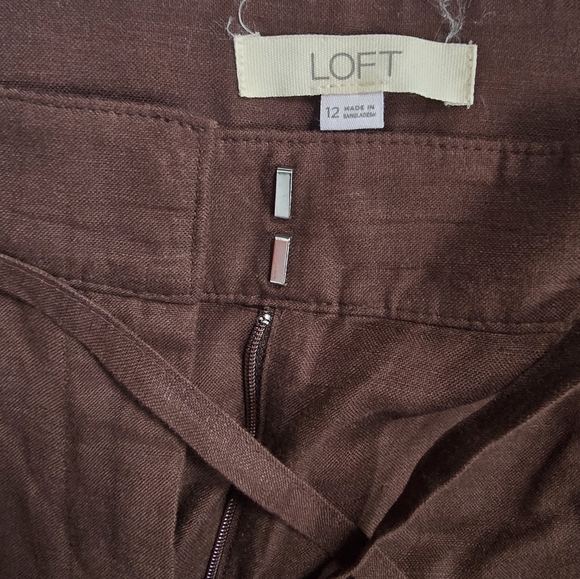 Women's Loft Linen Pants Chocolate Brown Long Wide Legs Size 12 - Picture 4 of 5